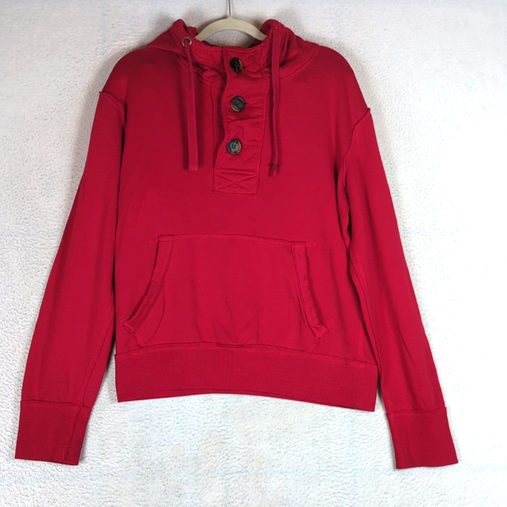 Carbon Men's Vibrant Red Button‎ Hooded Sweater Size S